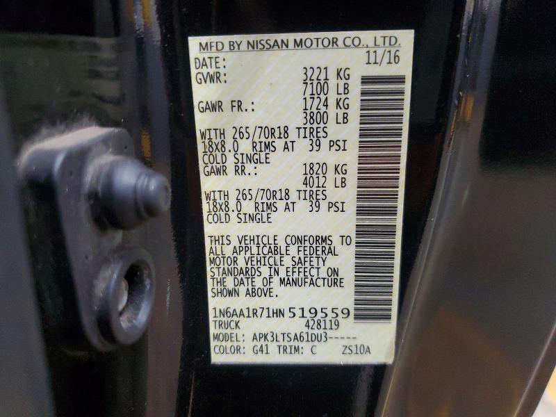 Продажа на аукционе авто 2017 Nissan Titan, vin: 1N6AA1R71HN519559, номер лота: 64201146