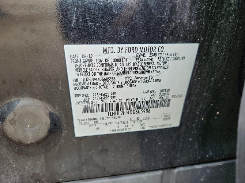 Aukcja sprzedaży 2013 Lincoln Mks, vin: 1LNHL9FT4DG605986, numer aukcji: 65213626