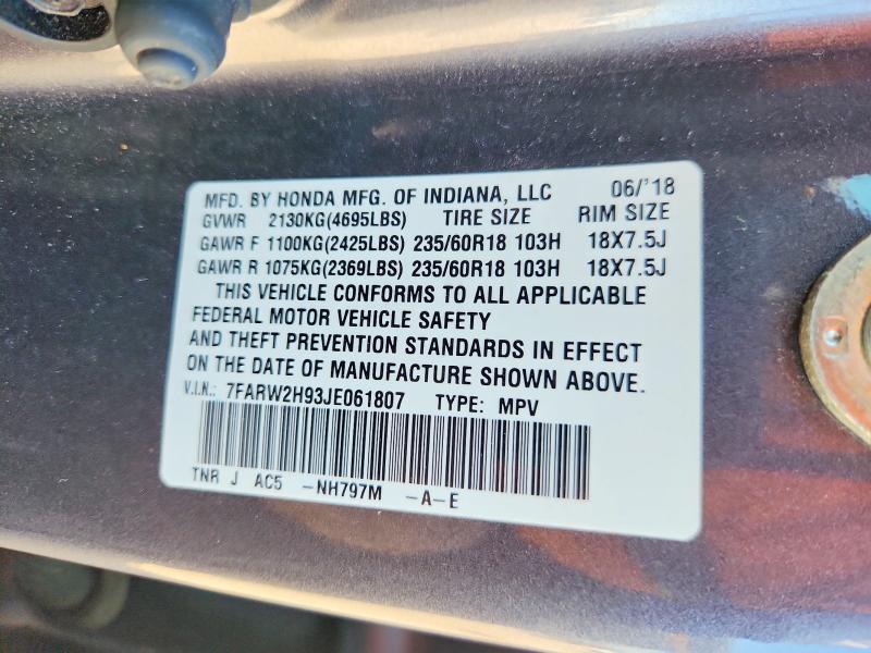 66129646 :رقم المزاد ، 7FARW2H93JE061807 vin ، 2018 Honda Cr-v مزاد بيع