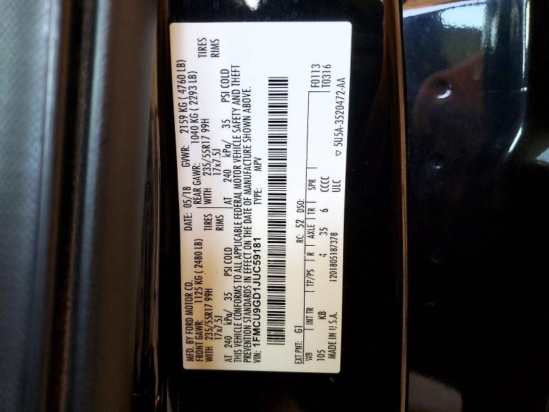 Aukcja sprzedaży 2018 Ford Escape, vin: 1FMCU9GD1JUC59181, numer aukcji: 64543406