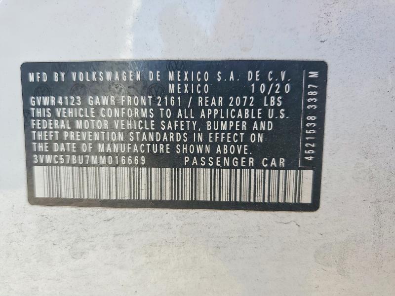 63635526 :رقم المزاد ، 3VWC57BU7MM016669 vin ، 2021 Volkswagen Jetta مزاد بيع
