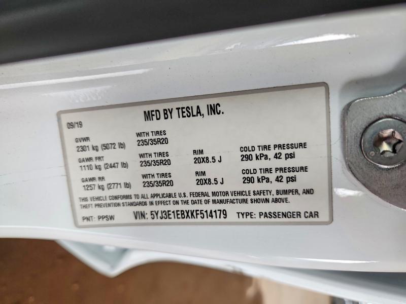 Продажа на аукционе авто 2019 Tesla Model 3, vin: 5YJ3E1EBXKF514179, номер лота: 67185286