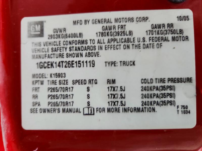 65709206 :رقم المزاد ، 1GCEK14T26E151119 vin ، 2006 Chevrolet Silverado مزاد بيع