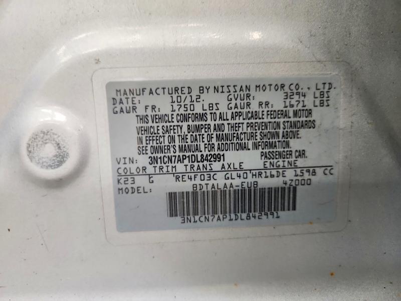 Aukcja sprzedaży 2013 Nissan Versa, vin: 3N1CN7AP1DL842991, numer aukcji: 66063036