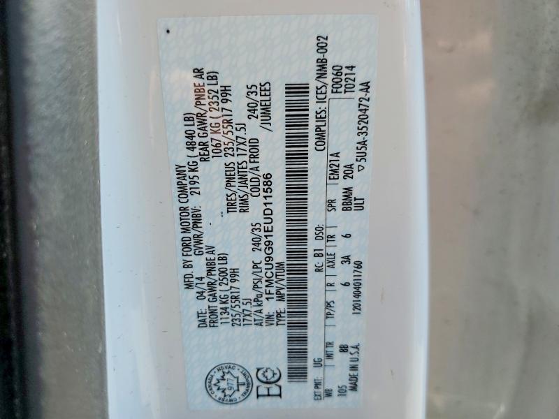 Продаж на аукціоні авто 2014 Ford Escape, vin: 1FMCU9G91EUD11586, номер лоту: 62994296