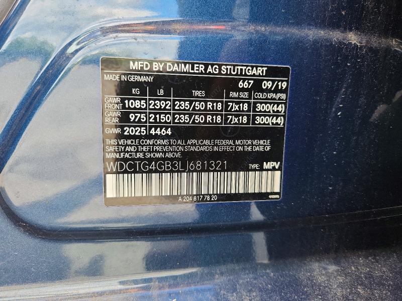 Aukcja sprzedaży 2020 Mercedes-benz Gla, vin: WDCTG4GB3LJ681321, numer aukcji: 63515606