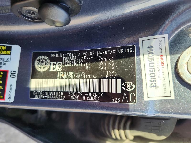 Aukcja sprzedaży 2014 Toyota Corolla, vin: 2T1BURHE1EC143358, numer aukcji: 64253826