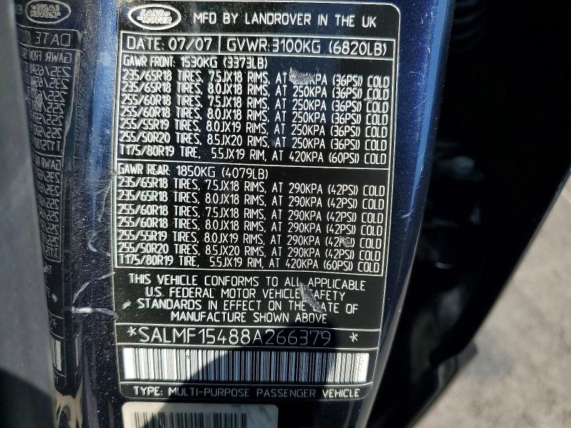 64670596 :رقم المزاد ، SALMF15488A266379 vin ، 2008 Land Rover Range Rover مزاد بيع