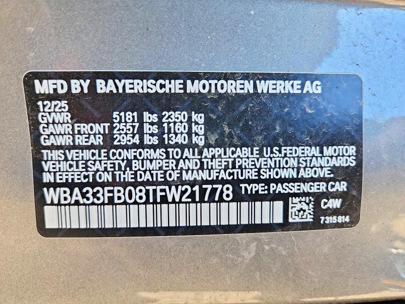 65174376 :رقم المزاد ، WBA33FB08TFW21778 vin ، 2026 Bmw 430xi مزاد بيع