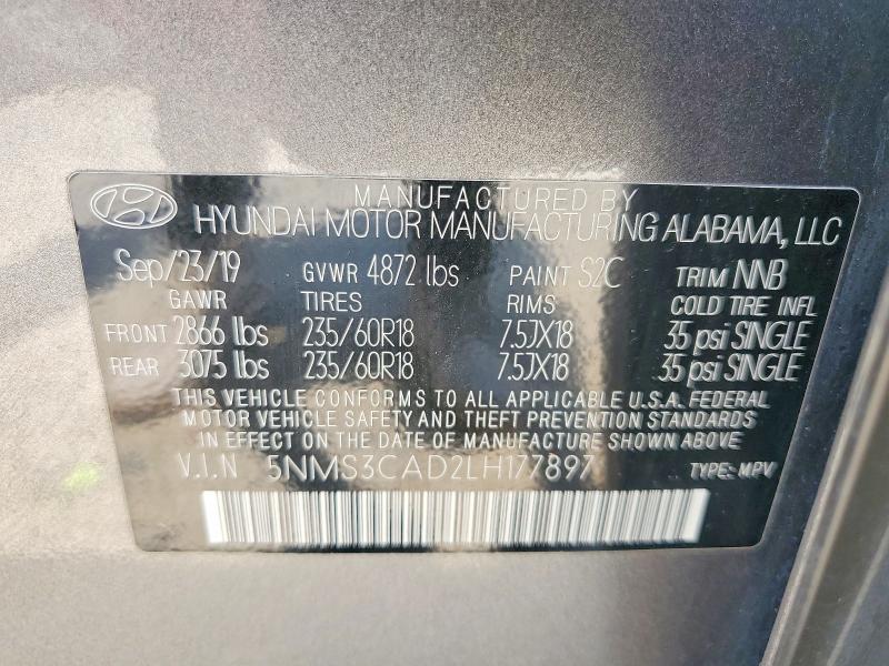 64932596 :رقم المزاد ، 5NMS3CAD2LH177897 vin ، 2020 Hyundai Santa Fe مزاد بيع