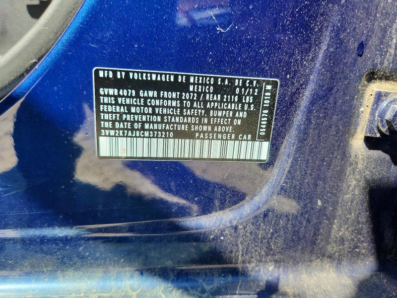 63890366 :رقم المزاد ، 3VW2K7AJ8CM373210 vin ، 2012 Volkswagen Jetta مزاد بيع
