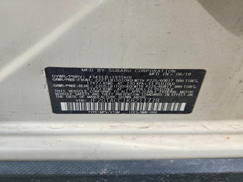 2019 Subaru Crosstrek მანქანა იყიდება აუქციონზე, vin: JF2GTACC1K8211778, აუქციონის ნომერი: 64471036