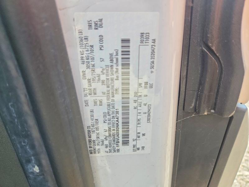 Aukcja sprzedaży 2022 Ford Transit, vin: 1FBVU4X80NKA47381, numer aukcji: 64276866
