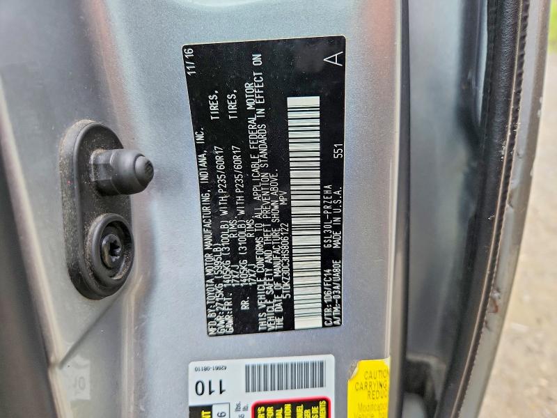 Aukcja sprzedaży 2017 Toyota Sienna, vin: 5TDKZ3DC3HS806122, numer aukcji: 66558216