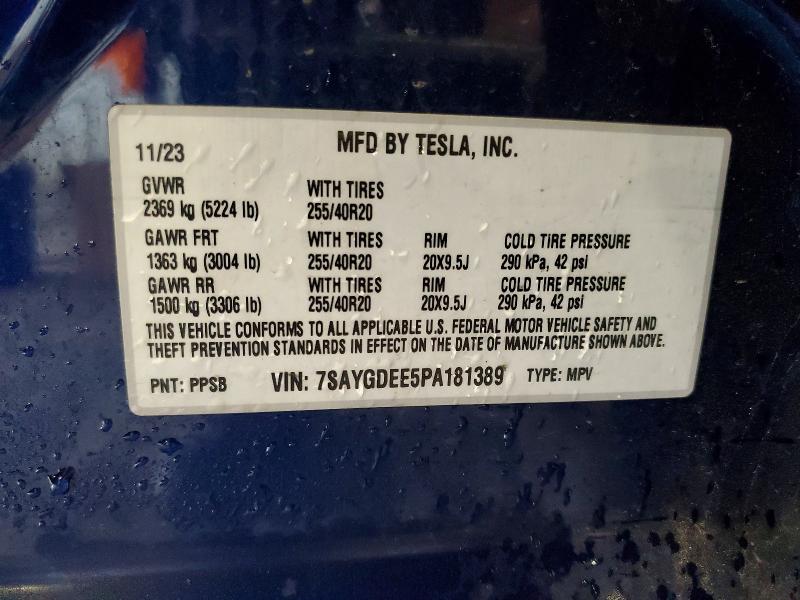 2023 Tesla Model Y მანქანა იყიდება აუქციონზე, vin: 7SAYGDEE5PA181389, აუქციონის ნომერი: 63481846