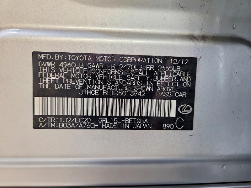 Продаж на аукціоні авто 2013 Lexus Gs, vin: JTHCE1BL1D5013942, номер лоту: 62922636