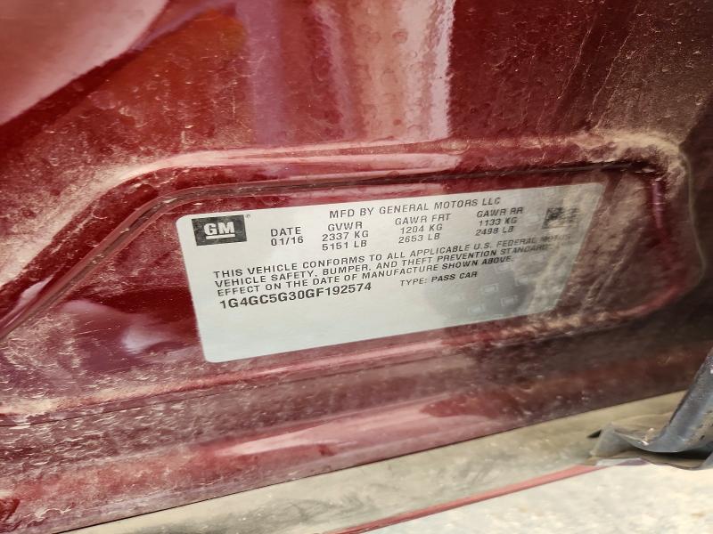 66396616 :رقم المزاد ، 1G4GC5G30GF192574 vin ، 2016 Buick Lacrosse مزاد بيع
