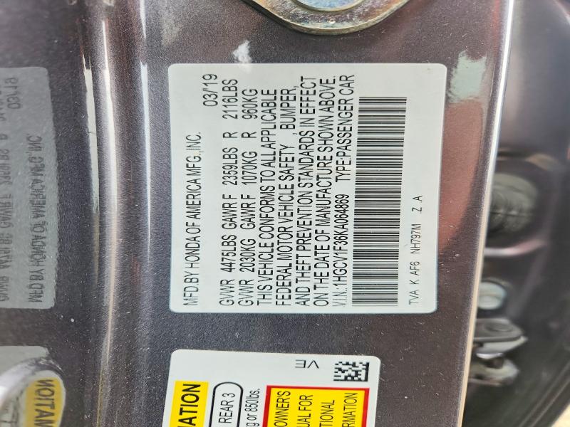 Продажа на аукционе авто 2019 Honda Accord, vin: 1HGCV1F36KA064869, номер лота: 64943906