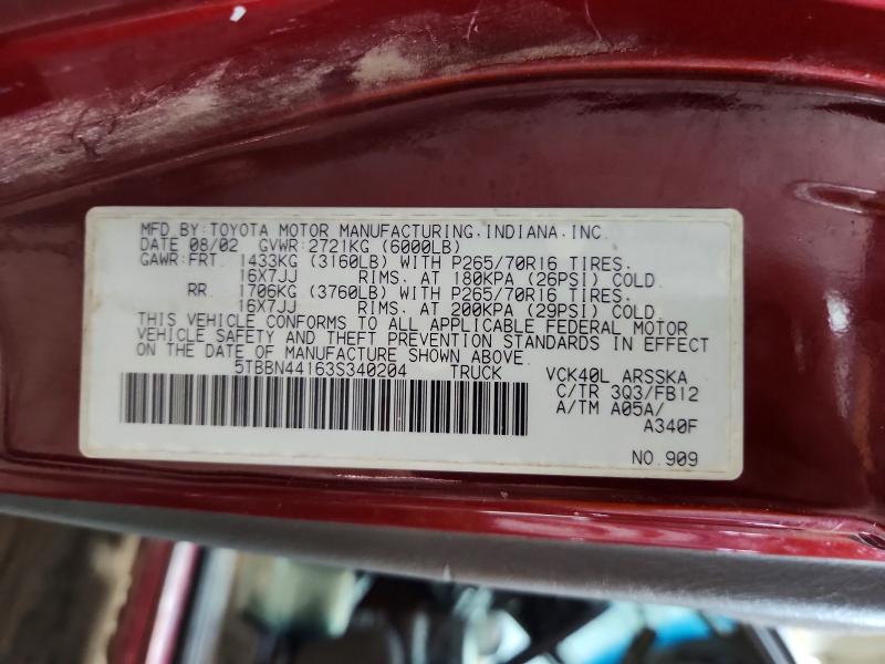 Продаж на аукціоні авто 2003 Toyota Tundra, vin: 5TBBN44163S340204, номер лоту: 66719446