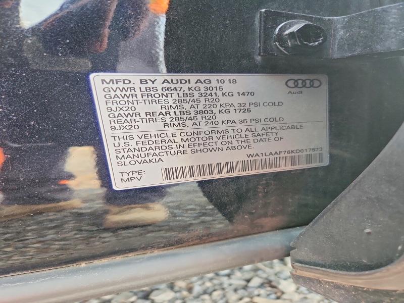 Продаж на аукціоні авто 2019 Audi Q7, vin: WA1LAAF76KD017573, номер лоту: 64700716
