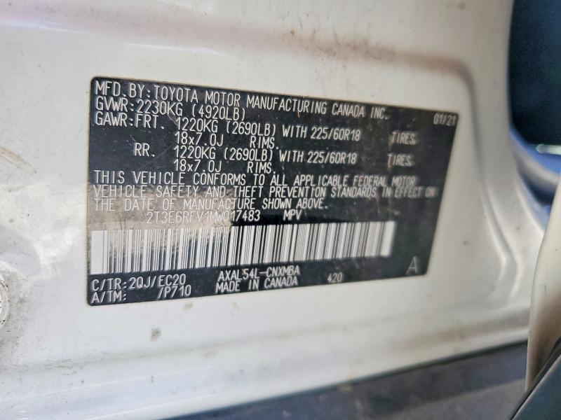 Продаж на аукціоні авто 2021 Toyota Rav4, vin: 2T3E6RFV1MW017483, номер лоту: 63665656