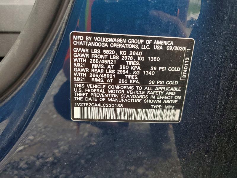 66351086 :رقم المزاد ، 1V2TE2CA4LC230138 vin ، 2020 Volkswagen Atlas Cross Sport مزاد بيع