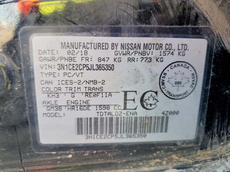 Aukcja sprzedaży 2018 Nissan Versa Note, vin: 3N1CE2CP5JL365350, numer aukcji: 65219266