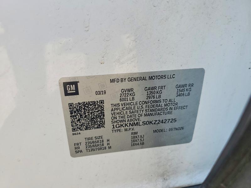 Продаж на аукціоні авто 2019 Gmc Acadia, vin: 1GKKNMLS0KZ242725, номер лоту: 65597306