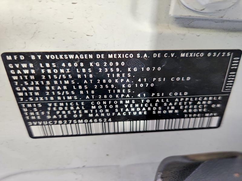 Продажа на аукционе авто 2025 Volkswagen Taos, vin: 3VVUC7B27SM046524, номер лота: 64609546