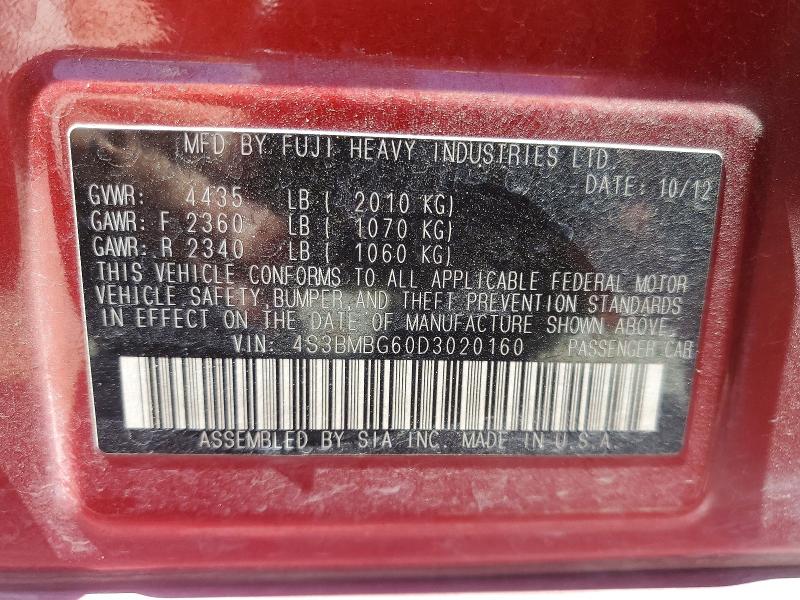 66775416 :رقم المزاد ، 4S3BMBG60D3020160 vin ، 2013 Subaru Legacy مزاد بيع