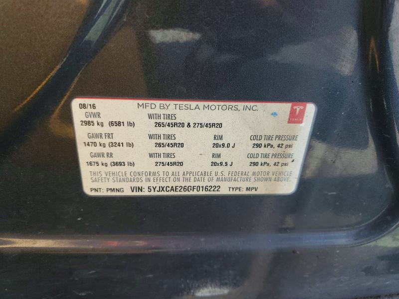 Продажа на аукционе авто 2016 Tesla Model X, vin: 5YJXCAE26GF016222, номер лота: 64140156