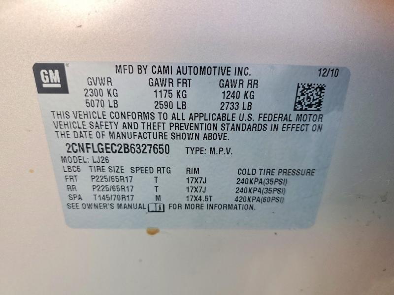 64655456 :رقم المزاد ، 2CNFLGEC2B6327650 vin ، 2011 Chevrolet Equinox مزاد بيع