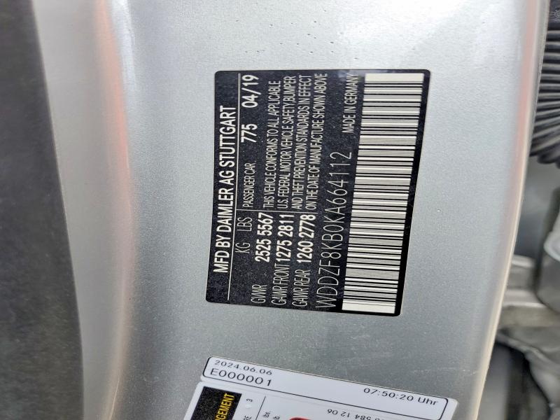 Продаж на аукціоні авто 2019 Mercedes-benz E, vin: WDDZF8KB0KA664112, номер лоту: 64932296