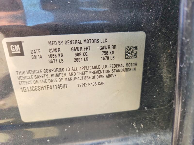 2015 Chevrolet Sonic მანქანა იყიდება აუქციონზე, vin: 1G1JC6SH1F4114987, აუქციონის ნომერი: 65123376