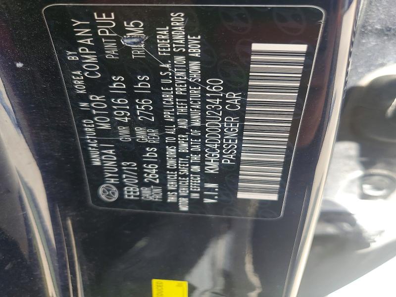 2013 Hyundai Genesis მანქანა იყიდება აუქციონზე, vin: KMHGC4DD0DU234160, აუქციონის ნომერი: 65400086