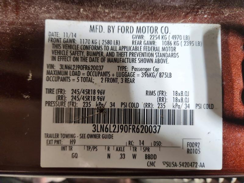 Продажа на аукционе авто 2015 Lincoln Mkz, vin: 3LN6L2J90FR620037, номер лота: 61453616