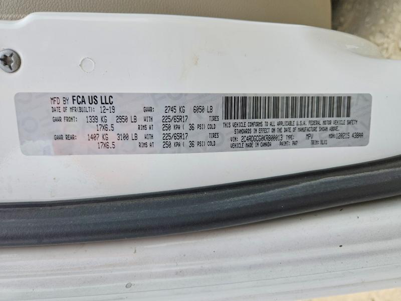 2019 Dodge Grand Caravan მანქანა იყიდება აუქციონზე, vin: 2C4RDGCG0KR800013, აუქციონის ნომერი: 66736246