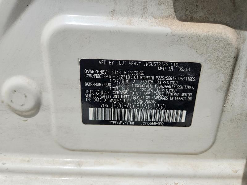 62002956 :رقم المزاد ، JF2GPACC8D2881290 vin ، 2013 Subaru Xv Crosstrek مزاد بيع