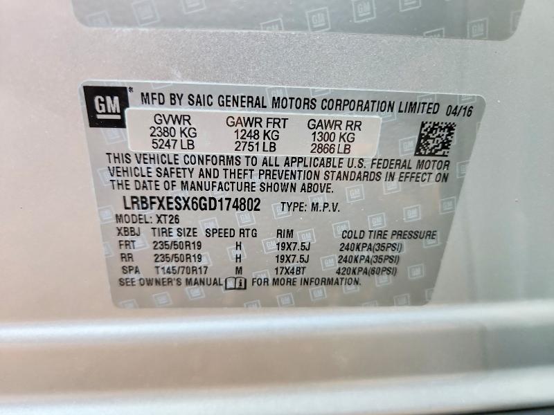 63072596 :رقم المزاد ، LRBFXESX6GD174802 vin ، 2016 Buick Envision مزاد بيع
