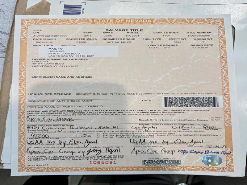 Продаж на аукціоні авто 2015 Lexus Nx, vin: JTJYARBZ1F2010000, номер лоту: 67292466