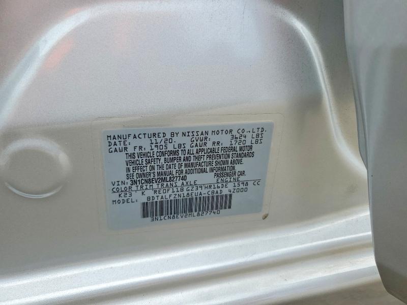 2021 Nissan Versa მანქანა იყიდება აუქციონზე, vin: 3N1CN8EV2ML827740, აუქციონის ნომერი: 66833416