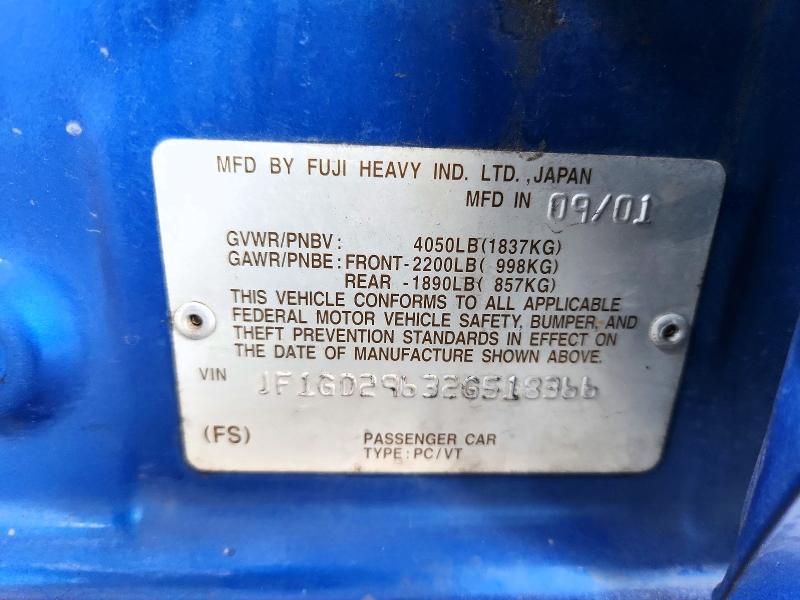65667316 :رقم المزاد ، JF1GD29632G518366 vin ، 2002 Subaru Impreza مزاد بيع