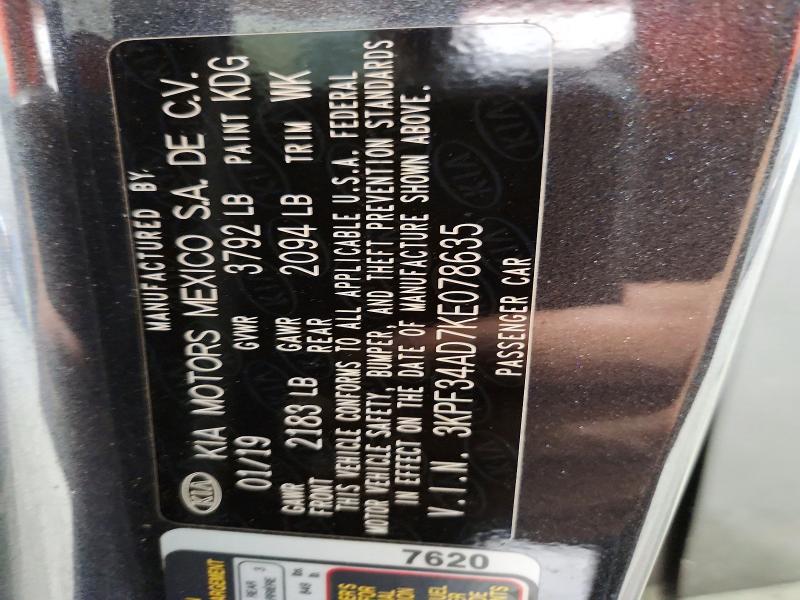 66955186 :رقم المزاد ، 3KPF34AD7KE078635 vin ، 2019 Kia Forte مزاد بيع