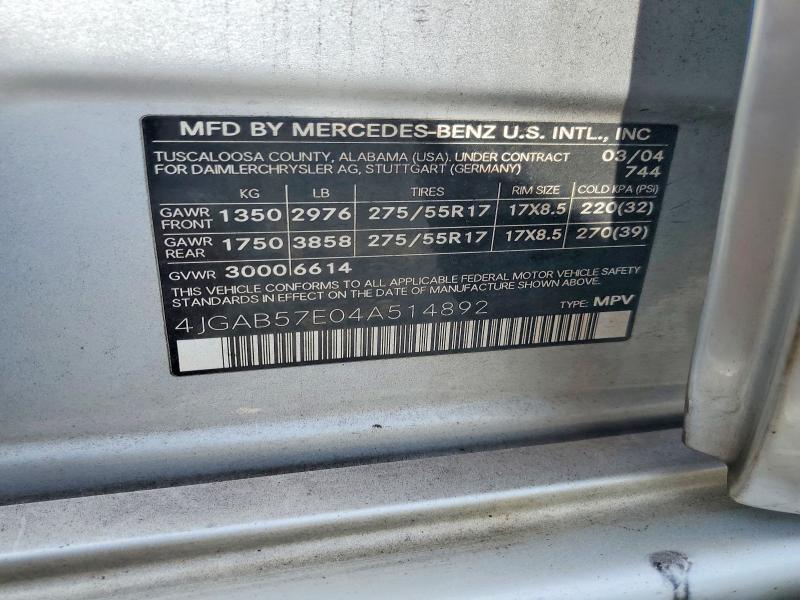 Продажа на аукционе авто 2004 Mercedes-benz Ml, vin: 4JGAB57E04A514892, номер лота: 64778546