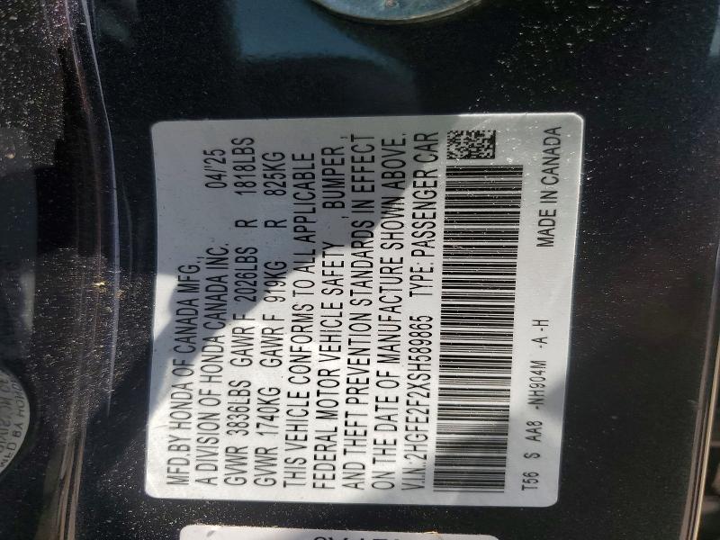 2025 Honda Civic მანქანა იყიდება აუქციონზე, vin: 2HGFE2F2XSH589865, აუქციონის ნომერი: 63530616