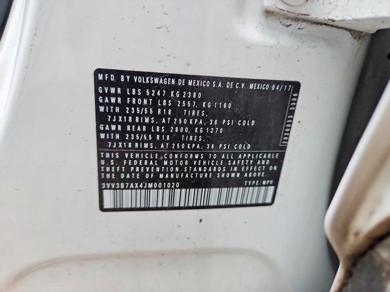 64624636 :رقم المزاد ، 3VV3B7AX4JM001020 vin ، 2018 Volkswagen Tiguan مزاد بيع