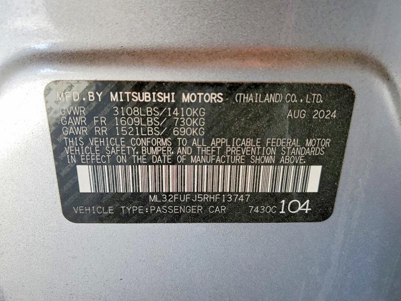 2024 Mitsubishi Mirage მანქანა იყიდება აუქციონზე, vin: ML32FUFJ5RHF13747, აუქციონის ნომერი: 63807206