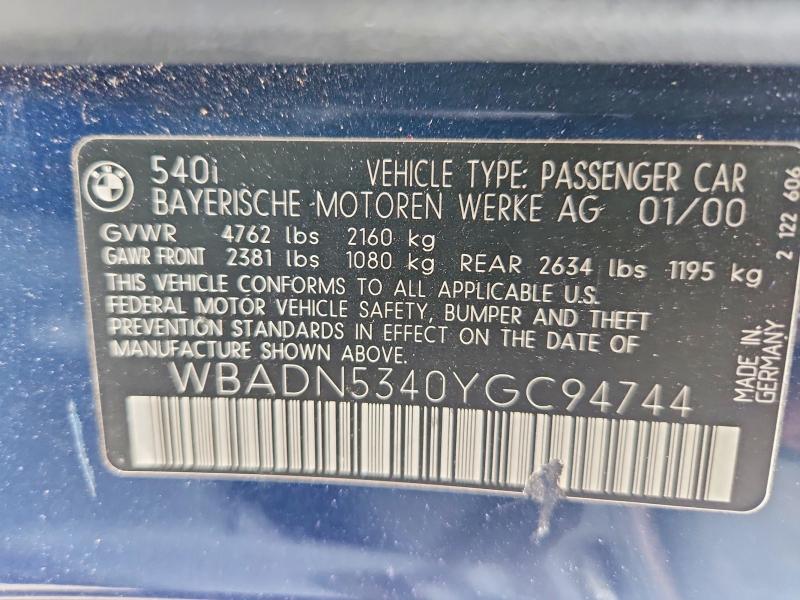 Aukcja sprzedaży 2000 Bmw 540, vin: WBADN5340YGC94744, numer aukcji: 66564536