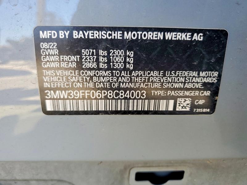 Aukcja sprzedaży 2023 Bmw 330e, vin: 3MW39FF06P8C84003, numer aukcji: 64490396