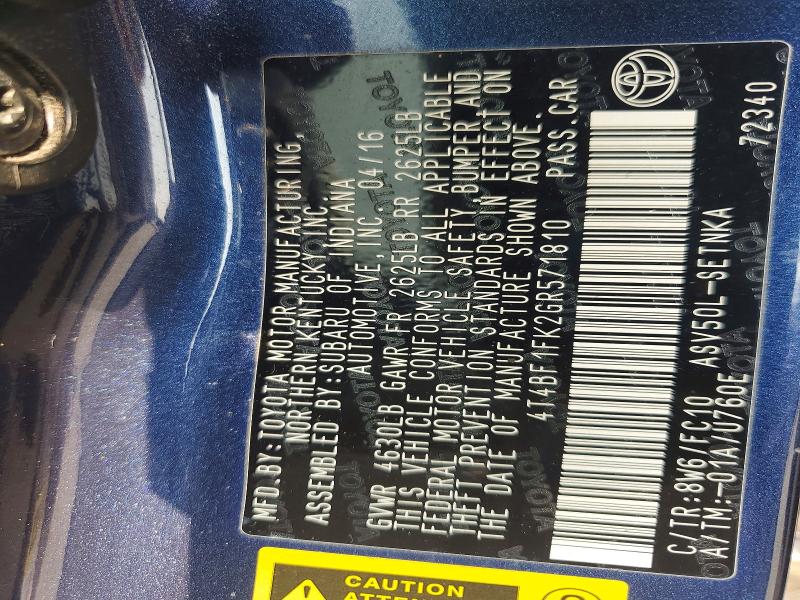 65226816 :رقم المزاد ، 4T4BF1FK2GR571810 vin ، 2016 Toyota Camry مزاد بيع